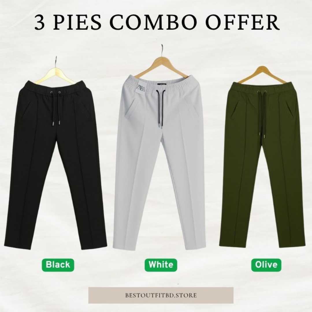 3,Pcs,Formal,Pant,Cutting,Trouser,For,Men,(,Olive,,Black,,Off,White)