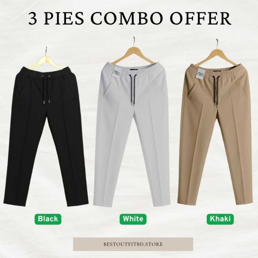 3,Pcs,Formal,Pant,Cutting,Trouser,For,Men,(,Olive,,Black,,Ash)