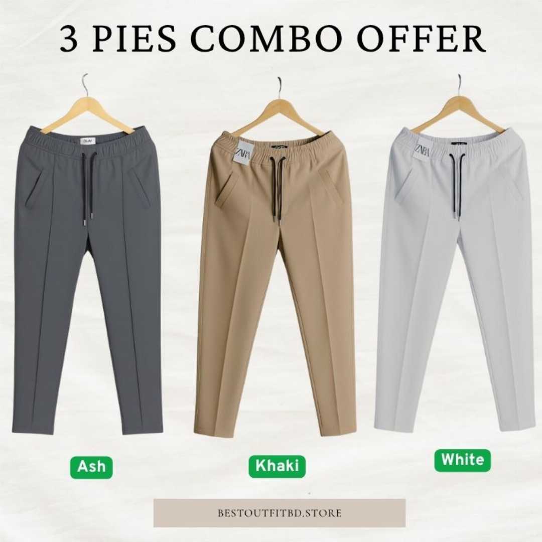 3,Pcs,Formal,Pant,Cutting,Trouser,For,Men,(Navy,,Black,,Ash)