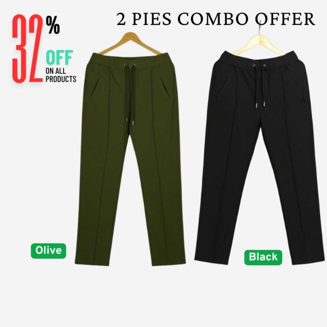 2,Pcs,Formal,Pant,Cutting,Trouser,For,Men,(Olive,,Black)