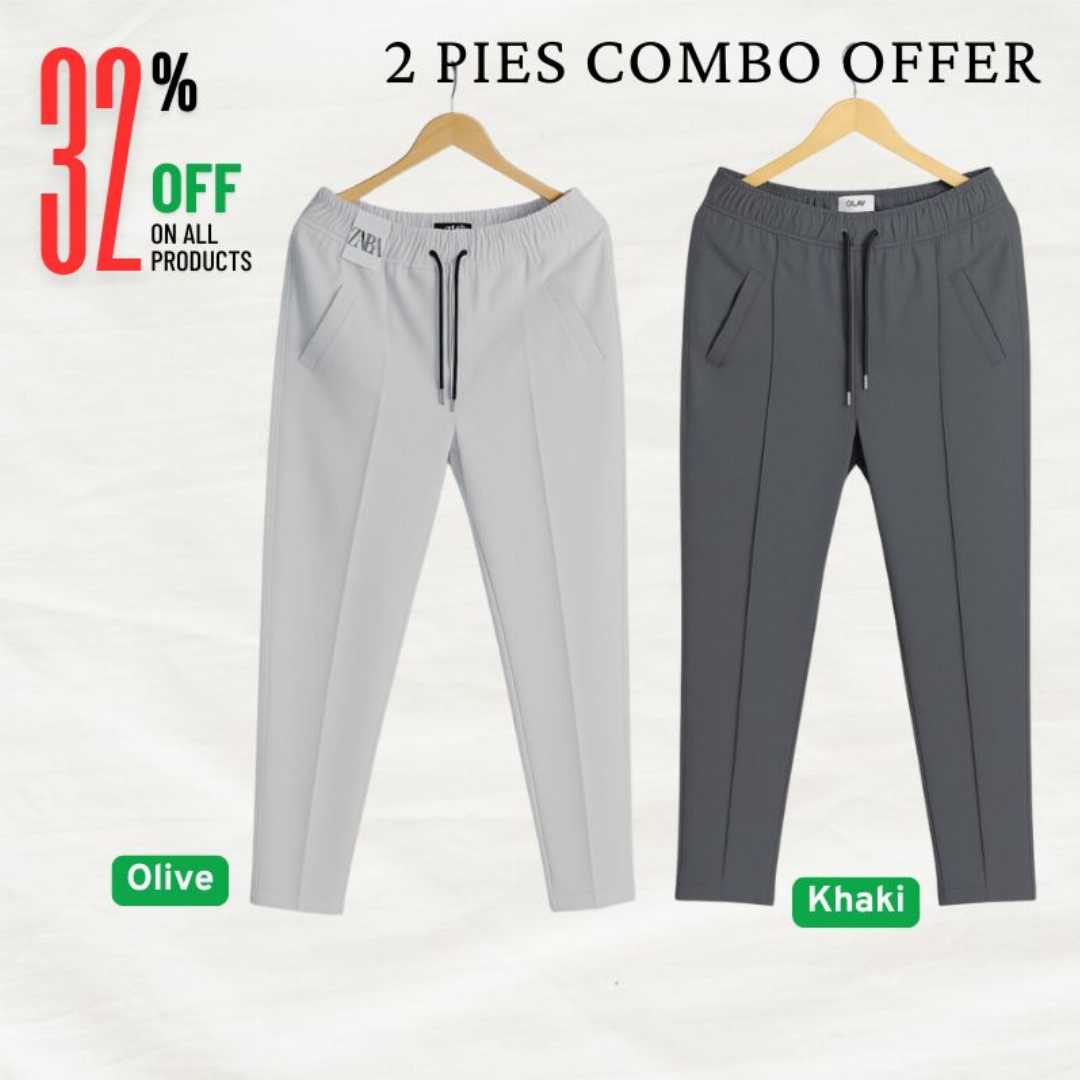 2,Pcs,Formal,Pant,Cutting,Trouser,For,Men,(White,,Ash,)