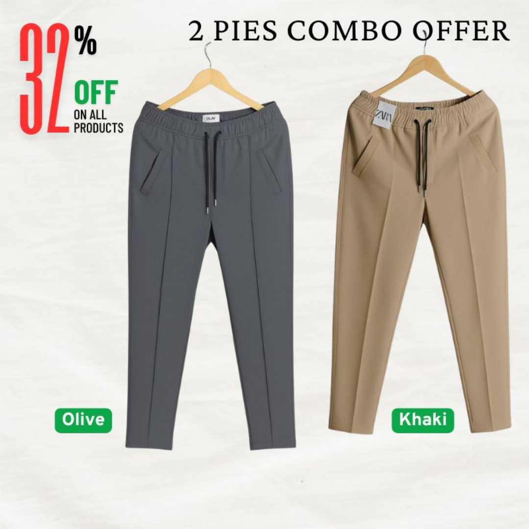 2,Pcs,Formal,Pant,Cutting,Trouser,For,Men,(ASH,,KHAKI,)