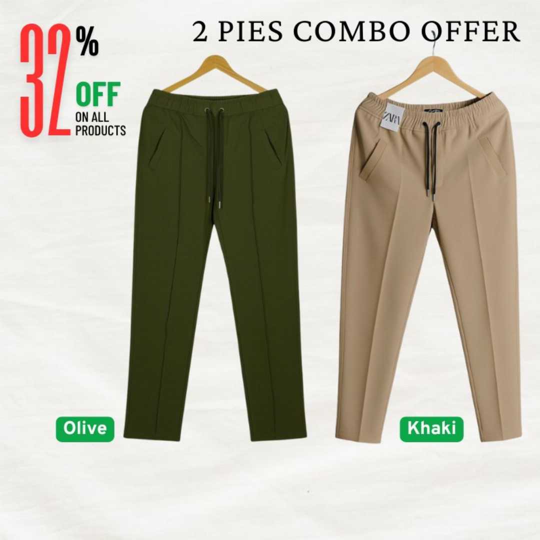 2,Pcs,Formal,Pant,Cutting,Trouser,For,Men,(Olive,,Khaki,)