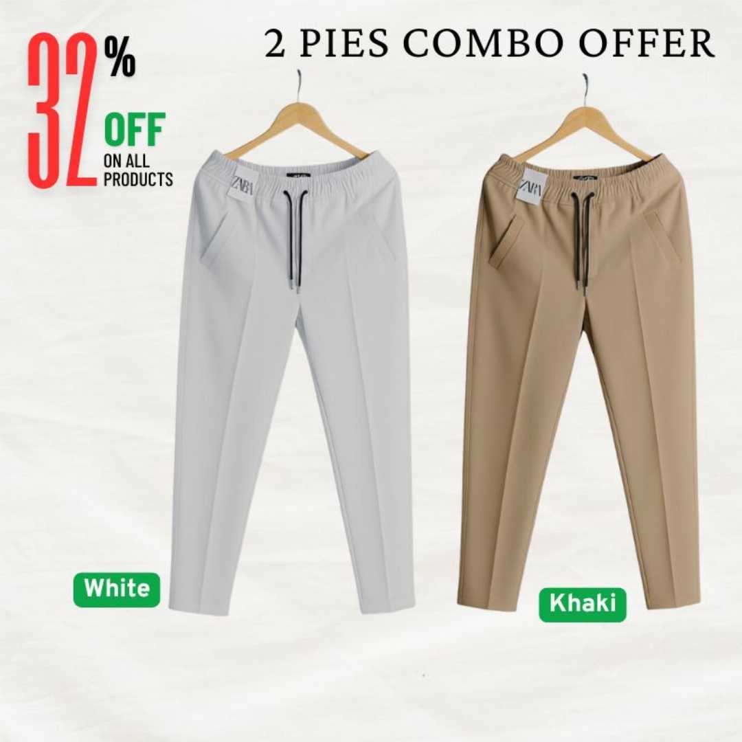 2,Pcs,Formal,Pant,Cutting,Trouser,For,Men,(,White,&,Khaki)